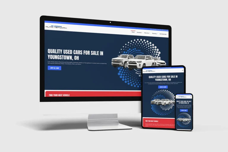 Lou Ferrara's Auto Network website mockup on multiple devices.