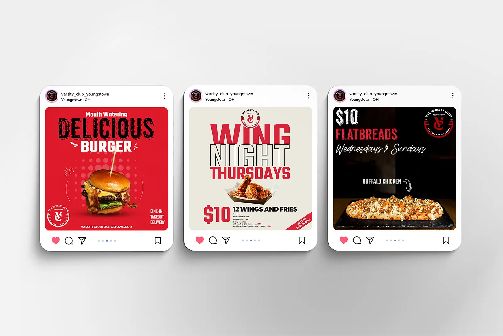 Varsity Club social post mockup examples.